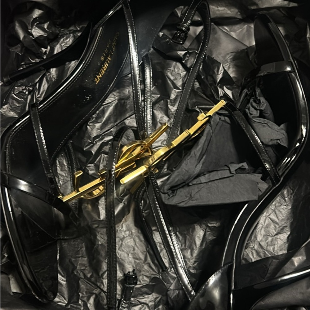 Saint Laurent Black Leather Sandals - Picture 3 of 7